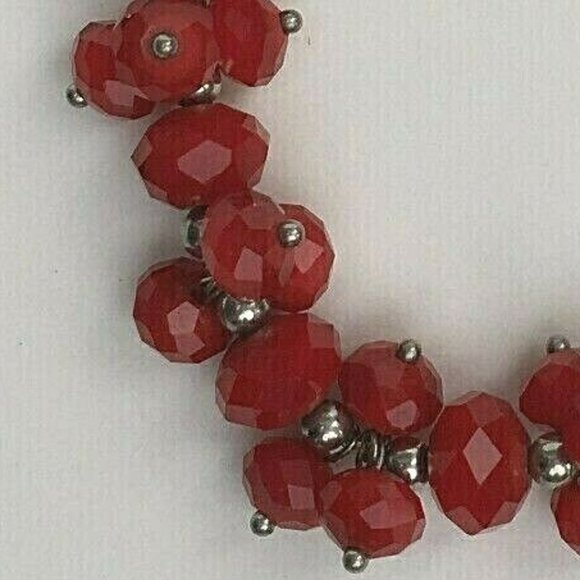 Vintage Faceted Red Glass and Silver Tone Bead Stretch Fringe Bracelet - Picture 3 of 4